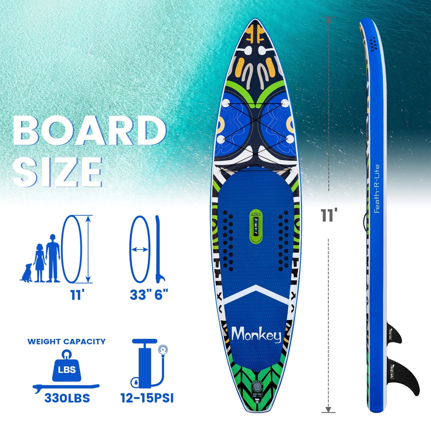 [UK Direct]  Inflatable Stand up Paddle Board Surfboard Complete Paddleboard Accessories Adjustable Paddle, Pump, ISUP Travel Backpack, Leash, Waterproof Bag, Adult Paddle Board SUPFR02A