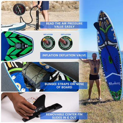 [UK Direct]  Inflatable Stand up Paddle Board Surfboard Complete Paddleboard Accessories Adjustable Paddle, Pump, ISUP Travel Backpack, Leash, Waterproof Bag, Adult Paddle Board SUPFR02A