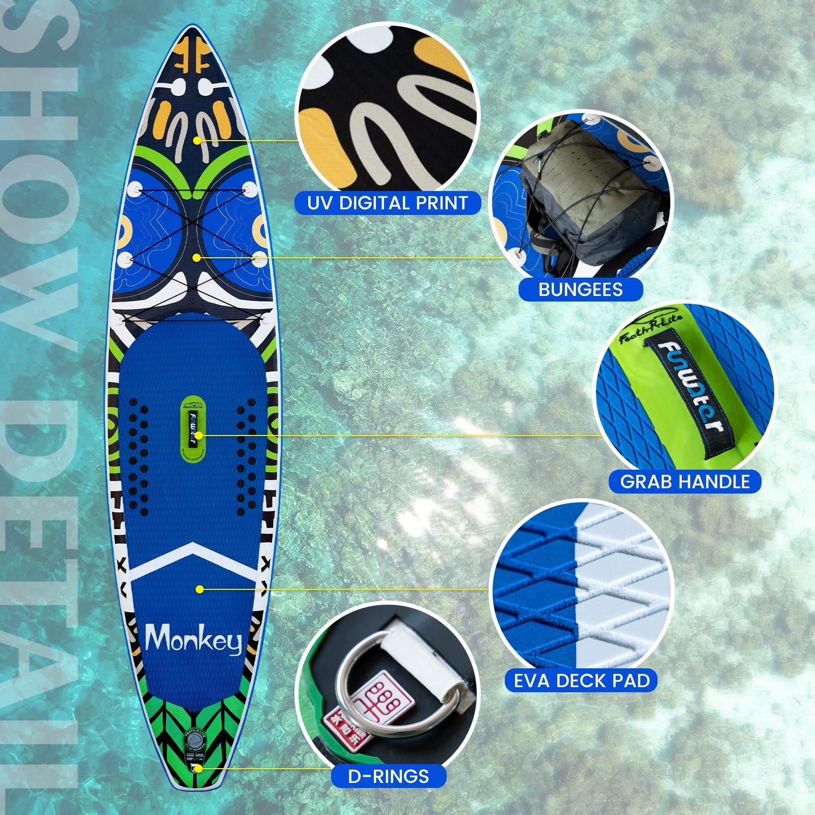 [UK Direct]  Inflatable Stand up Paddle Board Surfboard Complete Paddleboard Accessories Adjustable Paddle, Pump, ISUP Travel Backpack, Leash, Waterproof Bag, Adult Paddle Board SUPFR02A